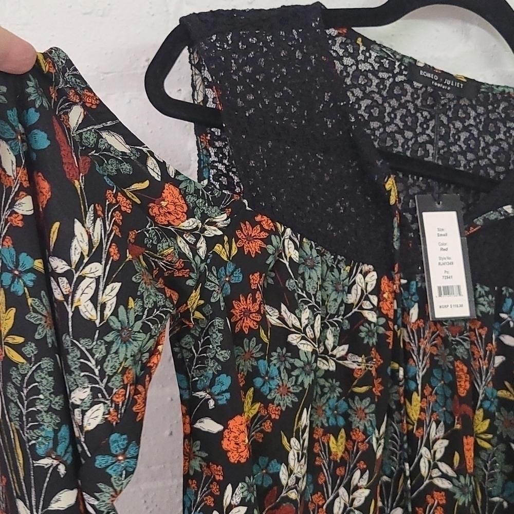 NWT ROMEO AND JULIET COUTURE COLD SHOULDER SM Black Floral - Picture 4 of 10